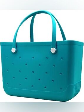 Turquoise Rubber Tote Bag Top Handles beach perforated Eva waterproof soccer mom